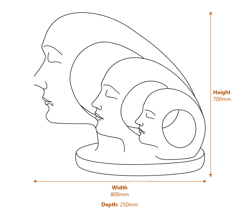 Evolution Garden Statue in White Dimensions Diagram