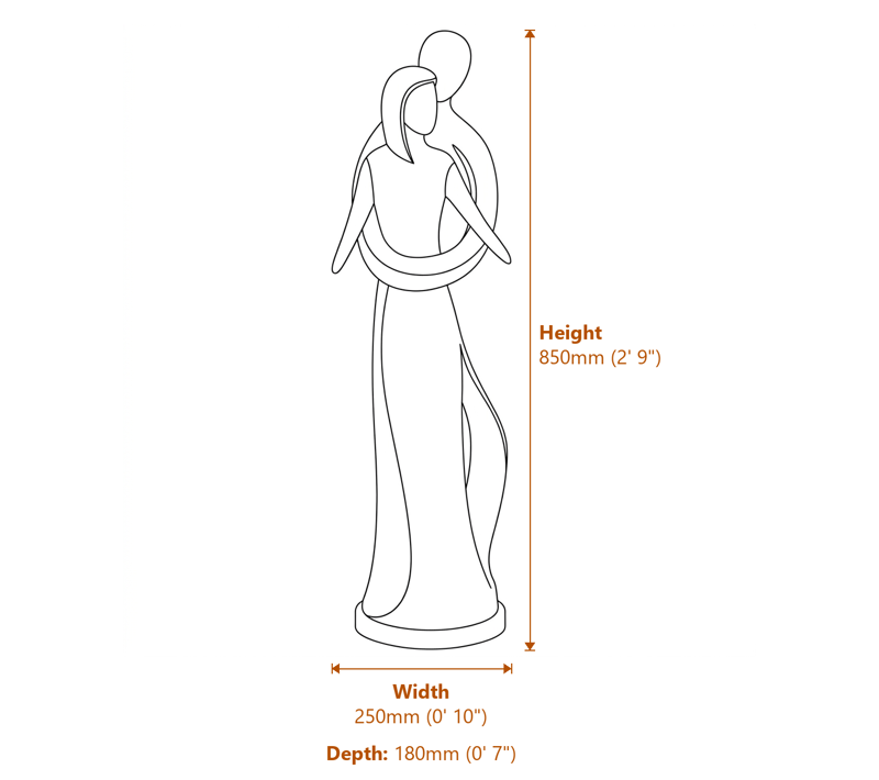 Infinite Love Garden Statue in Pewter Dimensions Diagram