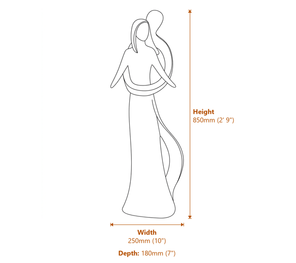 Infinite Love Garden Statue in Bronze Dimensions Diagram