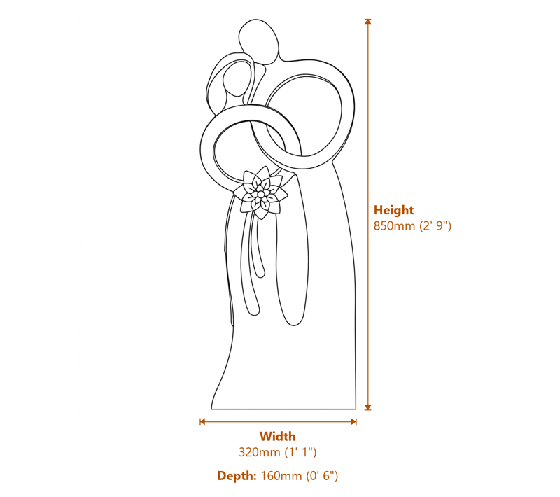 Love of my Life Garden Statue Dimensions Diagram
