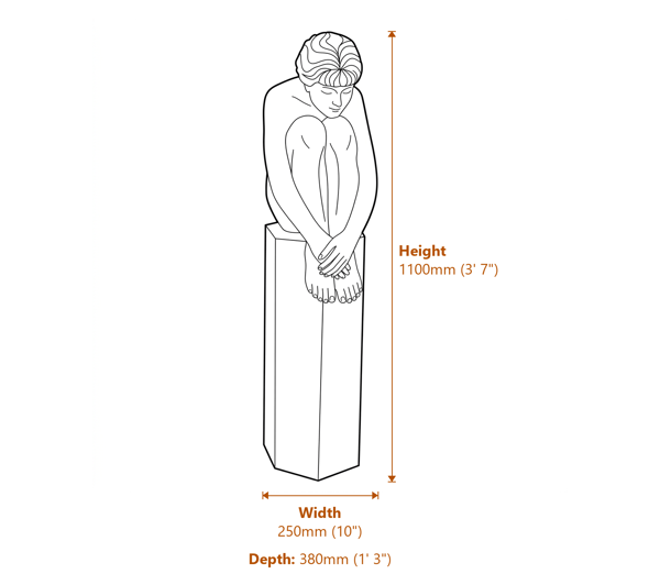 Sophia on Column Garden Statue in Bronze Dimensions Diagram