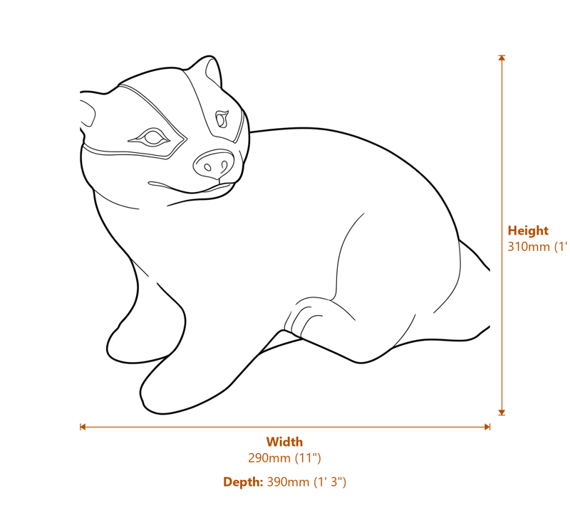 Badger Garden Ornament in Bronze Finish Dimensions Diagram