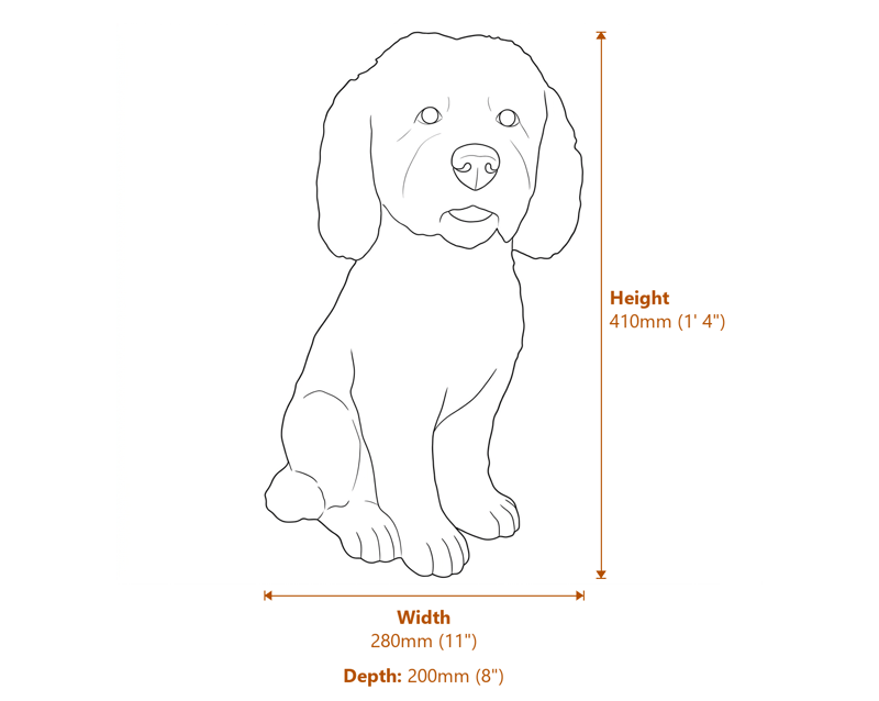 Cockapoo Garden Ornament in Bronze Finish Dimensions Diagram