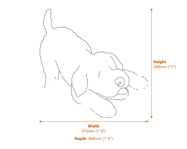Playful Cockapoo Garden Ornament in Bronze Finish Dimensions Diagram