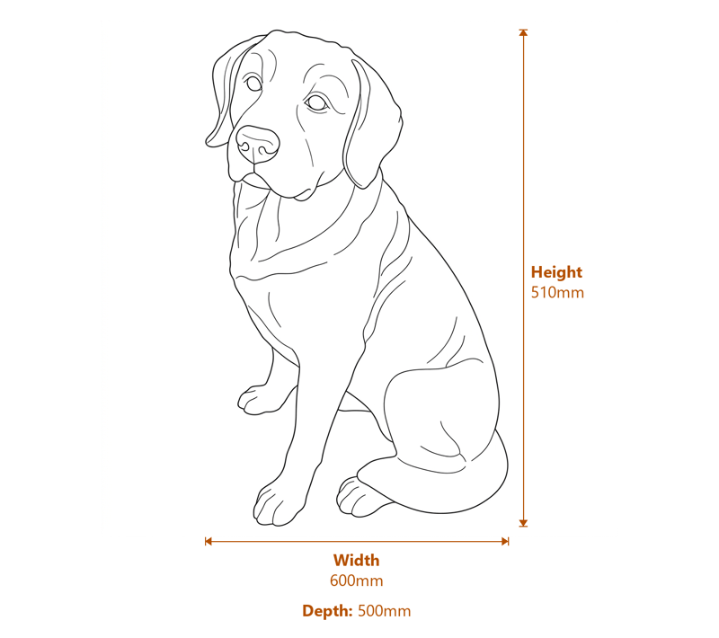 Large Labrador Garden Ornament in Bronze Finish Dimensions Diagram