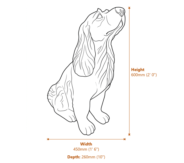 Springer Spaniel Garden Ornament in Bronze Finish Dimensions Diagram