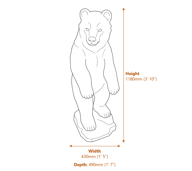 Bear Garden Ornament in Bronze Dimensions Diagram
