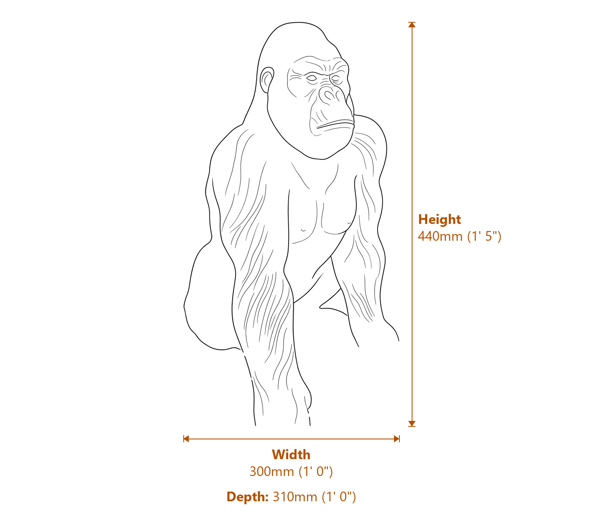 Small Gorilla Garden Ornament in Bronze Dimensions Diagram