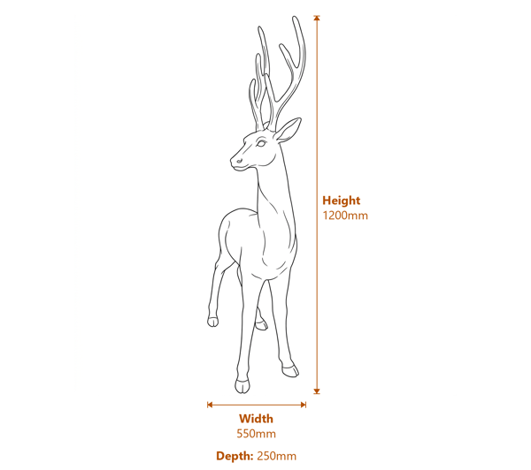 Large Standing Stag Garden Ornament in Bronze Dimensions Diagram