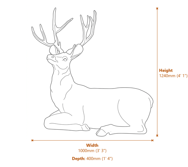 Lying Stag Garden Ornament in Bronze Dimensions Diagram
