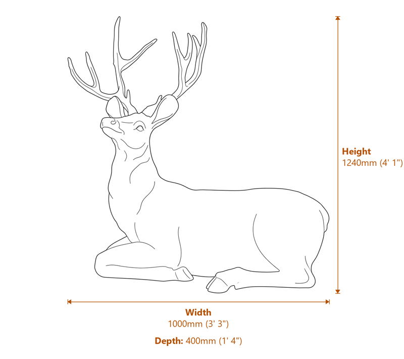 Lying Stag Garden Ornament in Bronze Dimensions Diagram