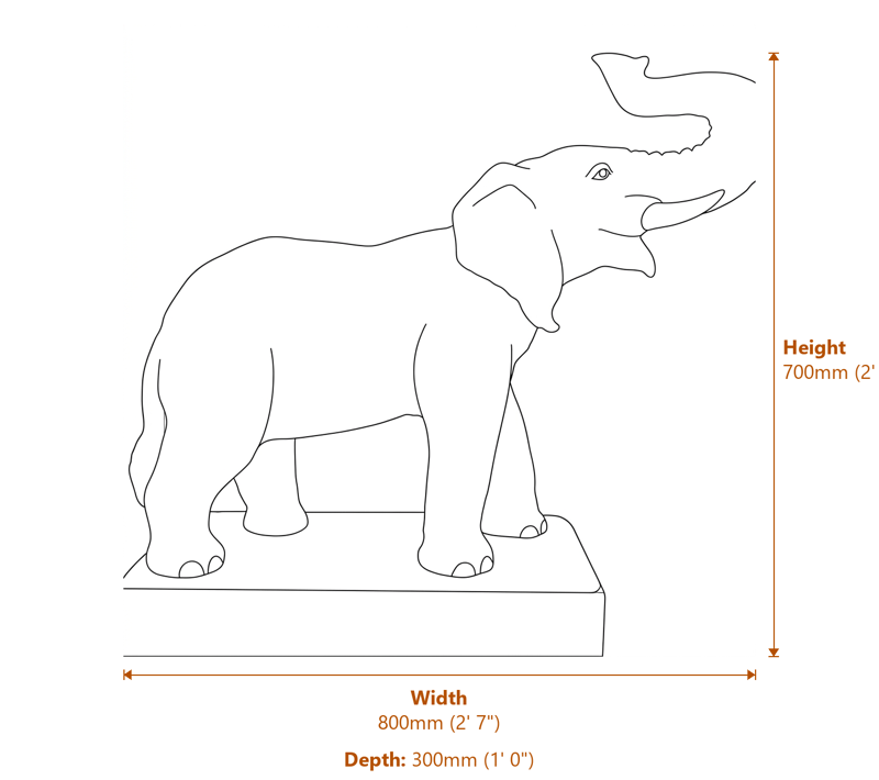 Roaring Elephant Garden Ornament in Granite Dimensions Diagram