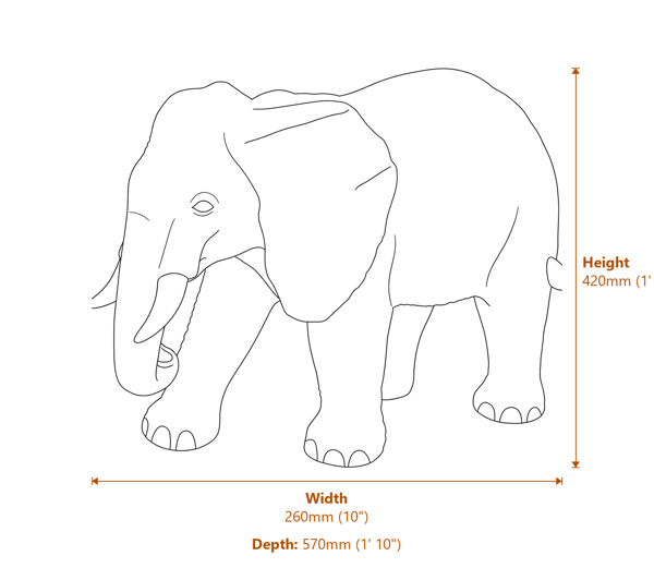 Standing Elephant Garden Ornament in Granite Dimensions Diagram