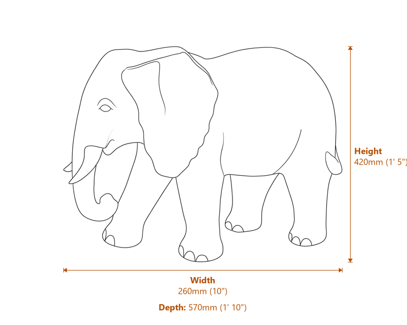 Standing Elephant Garden Ornament in Bronze Dimensions Diagram