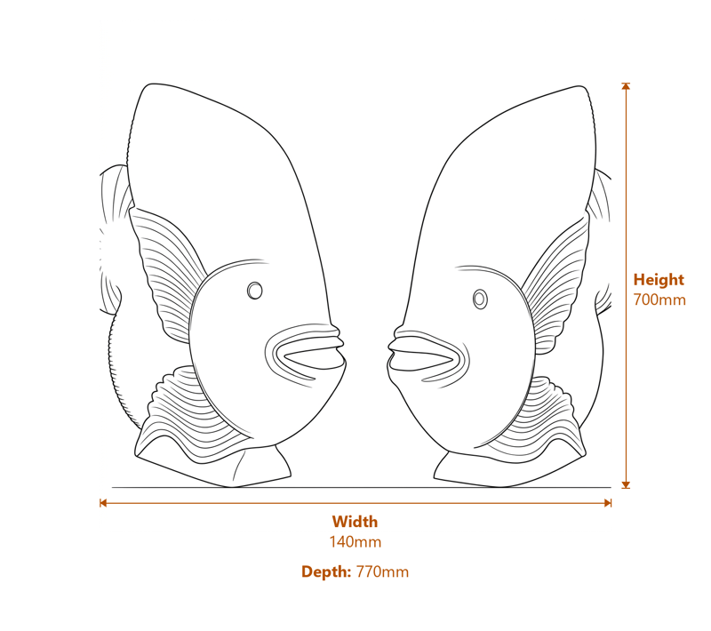 Stylised Fish Garden Ornaments in White Dimensions Diagram