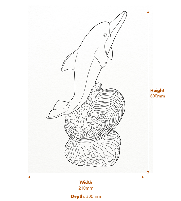 Leaping Dolphin Garden Ornament Dimensions Diagram