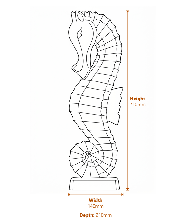 Large Seahorse Garden Ornament Dimensions Diagram