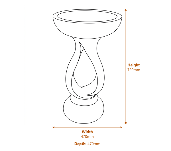 Contemporary Bird Bath in White Dimensions Diagram