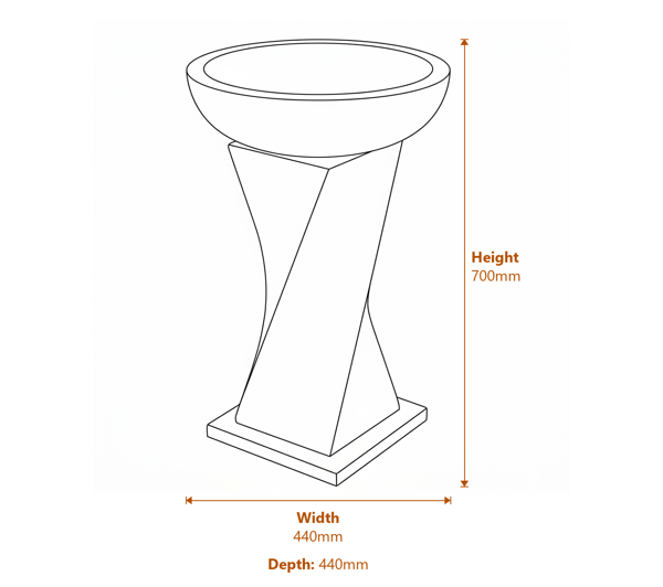 Twisted Granite Bird Bath Dimensions Diagram