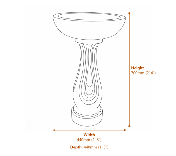 Ripple Bird Bath in White Dimensions Diagram