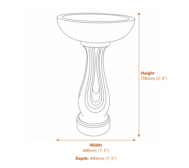 Ripple Bird Bath in White Dimensions Diagram
