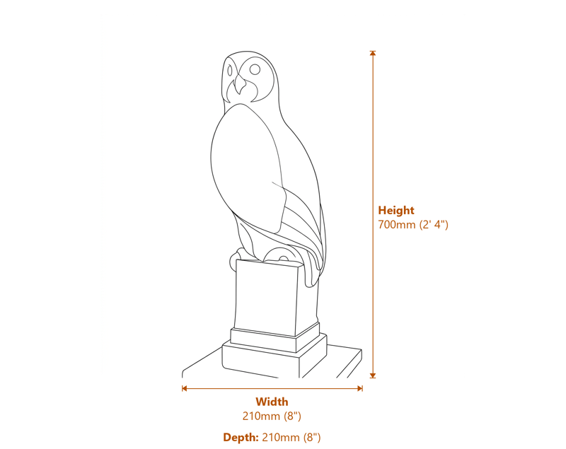 Nouveau Owl Garden Ornament Dimensions Diagram