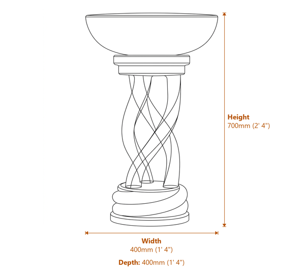 Spiral Bird Bath in White Dimensions Diagram