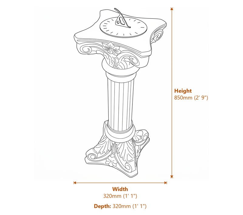 Column Stone Sundial Dimensions Diagram