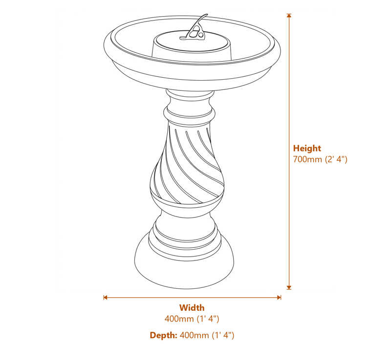Swirl Stone Sundial in White Dimensions Diagram