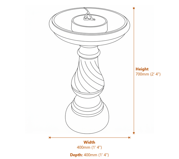 Swirl Stone Sundial in Granite Dimensions Diagram