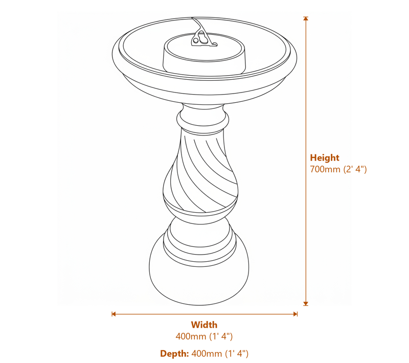 Swirl Stone Sundial in Granite Dimensions Diagram