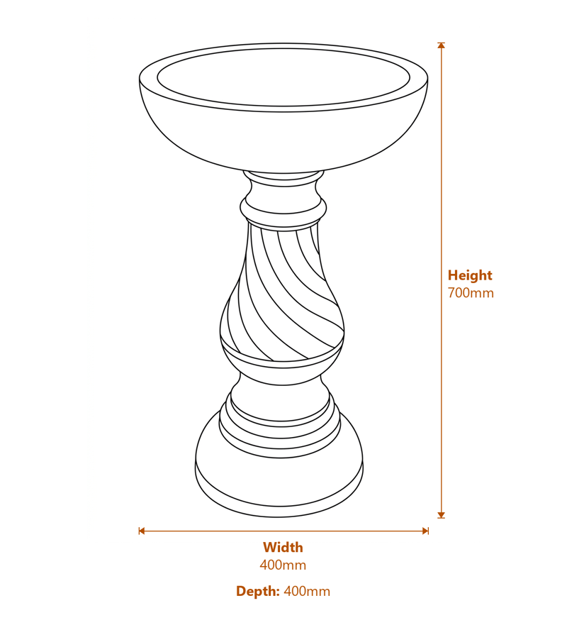 Georgian Bird Bath in White Dimensions Diagram