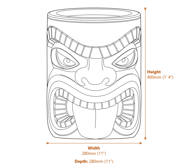 Tiki Head Garden Planter Granite Dimensions Diagram