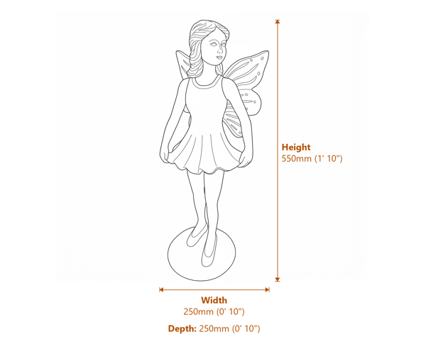 Curtseying Fairy Garden Ornament Dimensions Diagram
