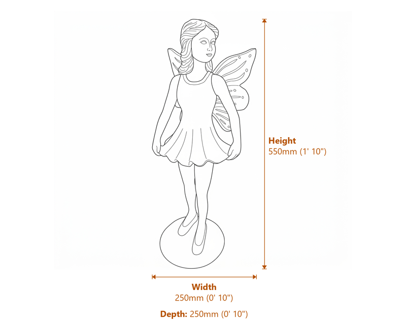 Curtseying Fairy Garden Ornament Dimensions Diagram
