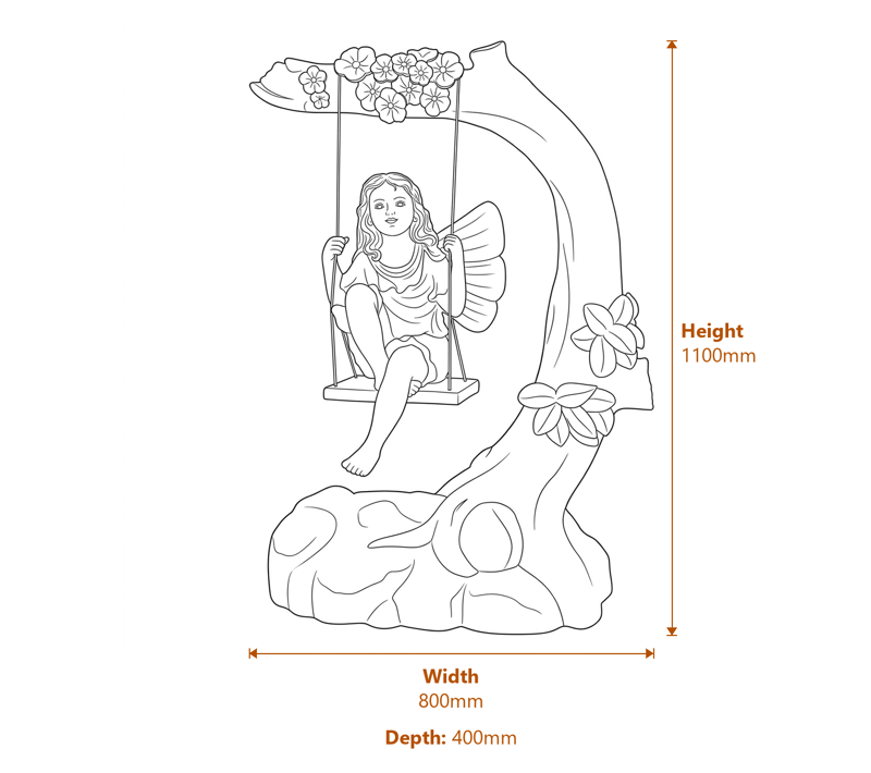 Fairy on a Swing Garden Ornament Dimensions Diagram
