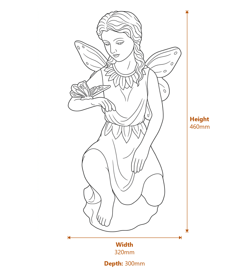 Fairy with Butterfly Garden Ornament Dimensions Diagram
