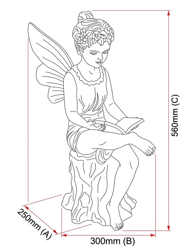 Reading Fairy Garden Ornament in Bronze Dimensions Diagram
