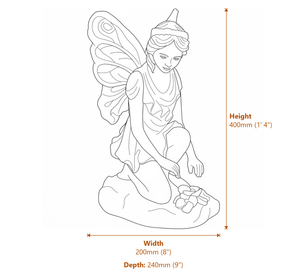 Fairy of Peace Garden Ornament Dimensions Diagram