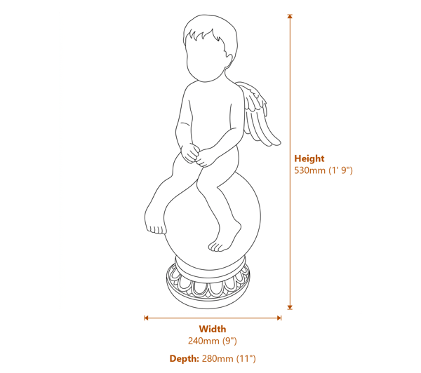 Patient Cherub Garden Ornament in Bronze Dimensions Diagram