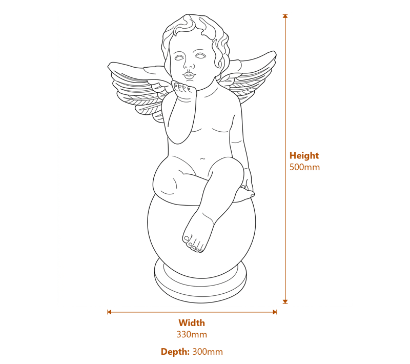 Kissing Cherub Garden Ornament Dimensions Diagram
