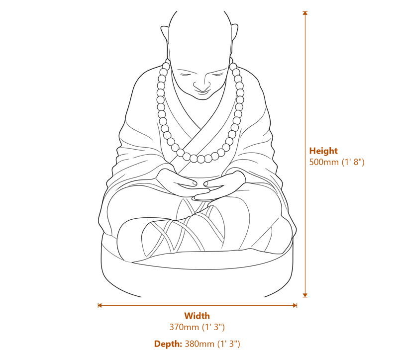 Large Meditating Monk Garden Ornament in Granite Dimensions Diagram