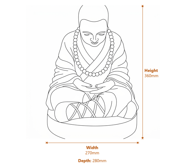 Small Meditating Monk Garden Ornament in Granite Dimensions Diagram