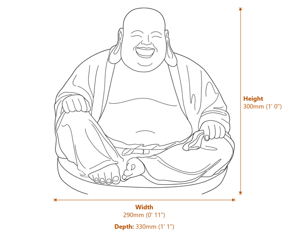 Laughing Buddha Garden Ornament in Red Dimensions Diagram