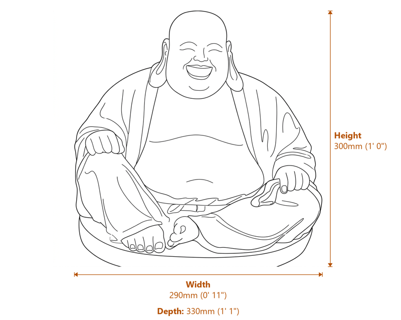 Laughing Buddha Garden Ornament in Red Dimensions Diagram