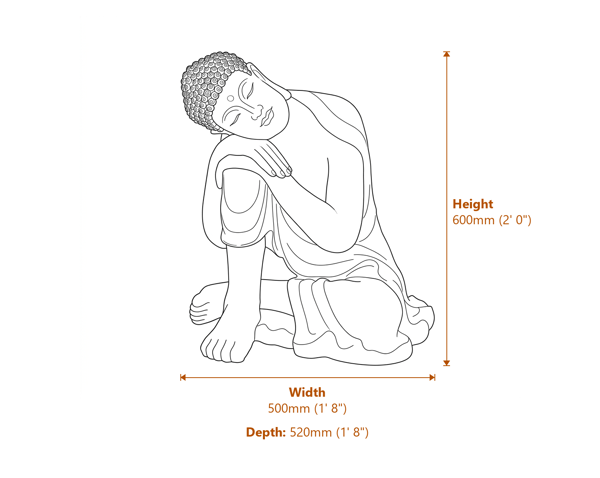 Sleeping Deity Garden Ornament in White Dimensions Diagram