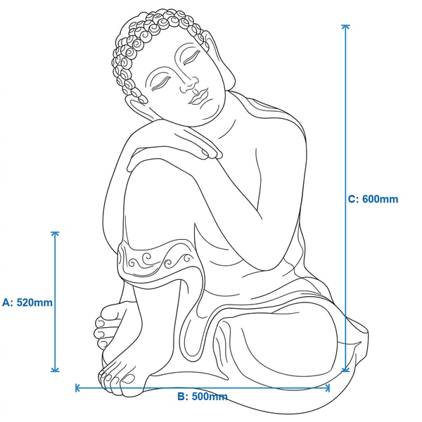 Sleeping Deity Garden Ornament in Bronze Dimensions Diagram