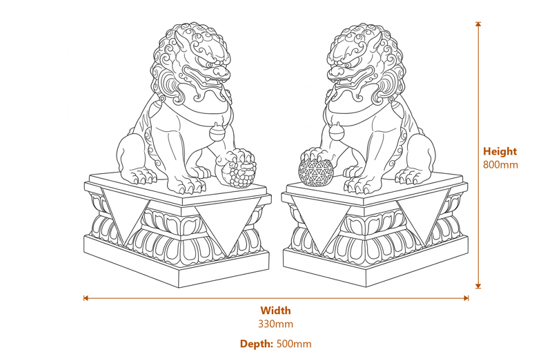 Large Temple Dog Garden Ornaments in White Dimensions Diagram