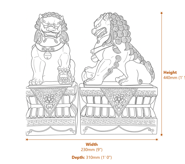 Temple Dog Garden Ornaments in Red Dimensions Diagram