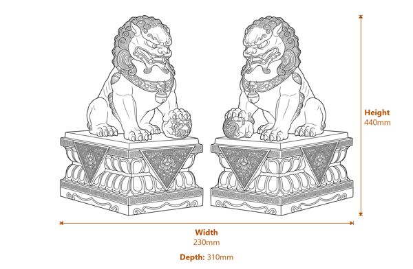 Medium Temple Dog Garden Ornaments in Bronze Dimensions Diagram